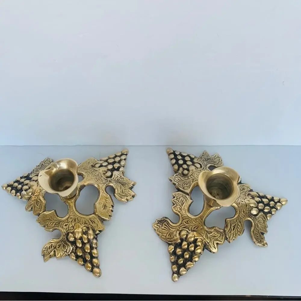 Vintage Brass Candle Holder Set